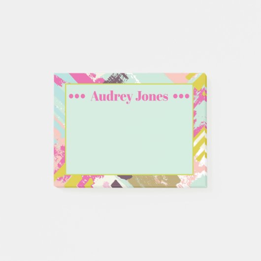 Fun Pink en Aqua Abstract Art Name Notes (Voorkant)