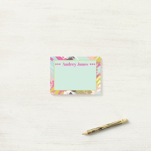 Fun Pink en Aqua Abstract Art Name Notes (Op bureau)