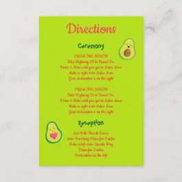 Fun Pink en Green Avocado Wedding Directions Informatiekaartje