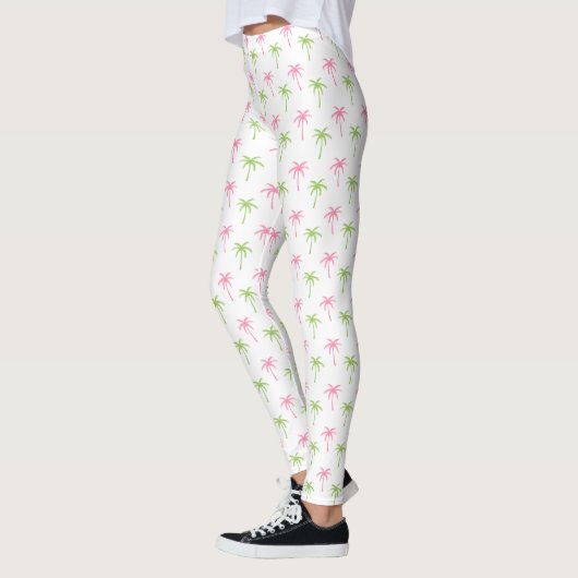 Fun Pink en Green Palm Trees Pattern Leggings (Links)