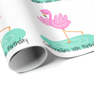 Fun Pink Flamingo Birthday Cadeaupapier