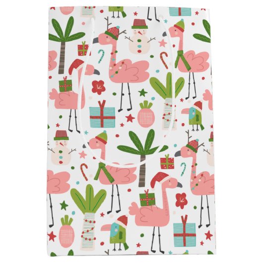 Fun Pink Flamingo Kerstmis Medium Cadeauzakje (Voorkant)