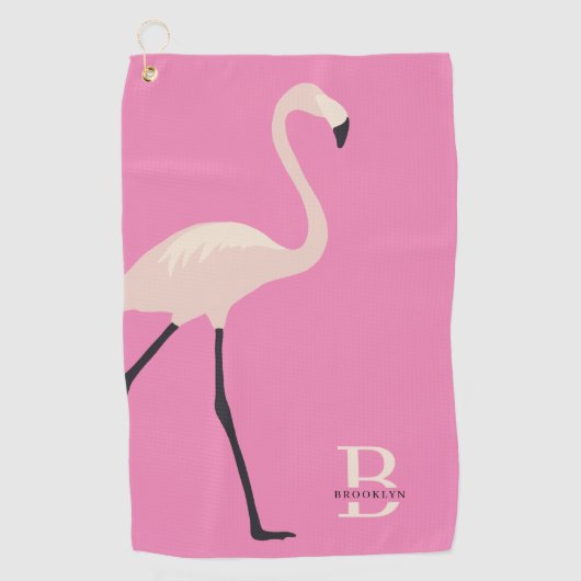 Fun Pink Flamingo Pro Monogrammed Moederdag Golfhanddoek (Voorkant)