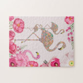 Fun Pink flamingo surreal collage met bloemen Legpuzzel (Horizontaal)