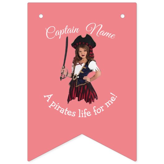 Fun Pink Girl Pirate Bunting Flags Vlaggetjes (Eerste vlag)