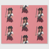 Fun Pink Girl Pirate Cadeaupapier (Vlak)