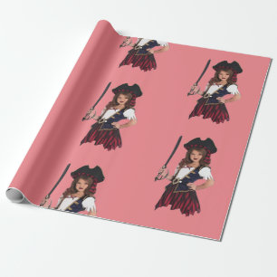 Fun Pink Girl Pirate Cadeaupapier
