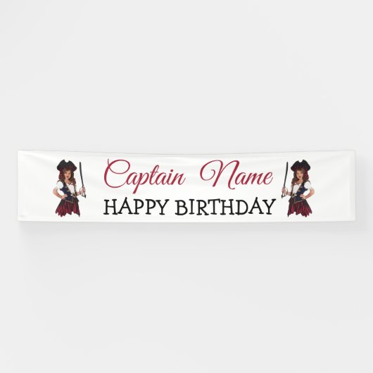 Fun Pink Girl Pirate HAPPY BIRTHDAY Banner (Horizontaal)