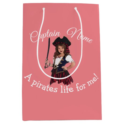 Fun Pink Girl Pirate Medium Cadeauzakje (Voorkant)