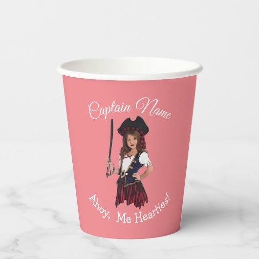 Fun Pink Girl Pirate Papieren Bekers (Achterkant)