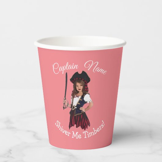 Fun Pink Girl Pirate Papieren Bekers (Voorkant)
