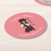 Fun Pink Girl Pirate Ronde Kartonnen Onderzetter (Gebogen)