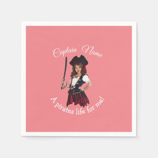 Fun Pink Girl Pirate Servet (Voorkant)