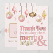 Fun Pink Gold Christmas Thank You Gift Card Holder Kaart (Voorkant / Achterkant)