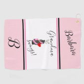 Fun Pink Golf Bag Monogram Naam Golfhanddoek (Horizontaal)