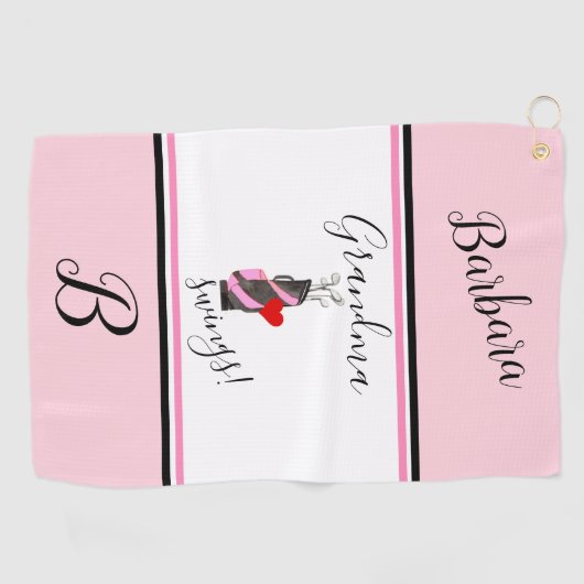Fun Pink Golf Bag Monogram Naam Golfhanddoek (Horizontaal)