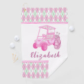 Fun Pink Golf Cart Preppy Gepersonaliseerde Dames Golfhanddoek (Insitu)