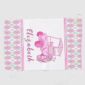 Fun Pink Golf Cart Preppy Gepersonaliseerde Dames Golfhanddoek (Horizontaal)