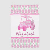 Fun Pink Golf Cart Preppy Gepersonaliseerde Dames Golfhanddoek (Voorkant)