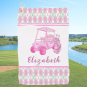 Fun Pink Golf Cart Preppy Gepersonaliseerde Dames Golfhanddoek