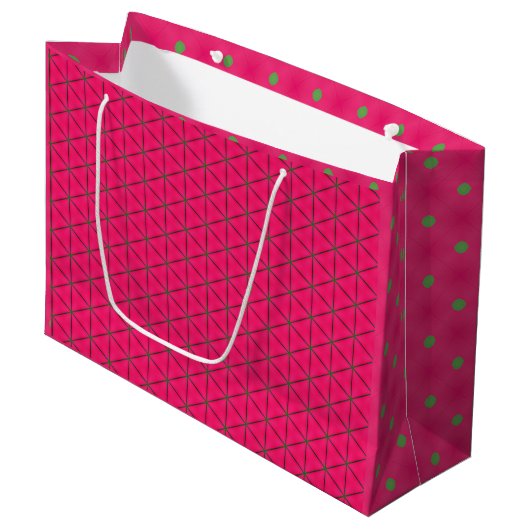 Fun Pink & Green Modern Design Large Gift Bag Groot Cadeauzakje (Voorkant Gekanteld)