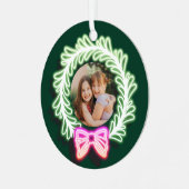 Fun Pink Green Neon licht kerstmis foto Metalen Ornament (Voorkant links)