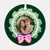 Fun Pink Green Neon licht kerstmis foto Metalen Ornament (Voorkant)