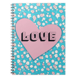 Fun Pink Heart and Love Floral Journal Notitieboek