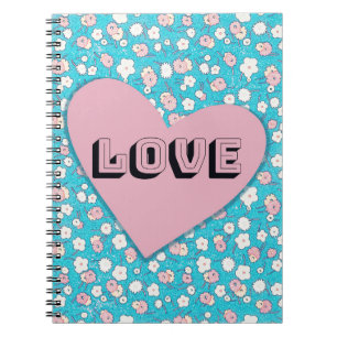 Fun Pink Heart and Love Floral Journal Notitieboek