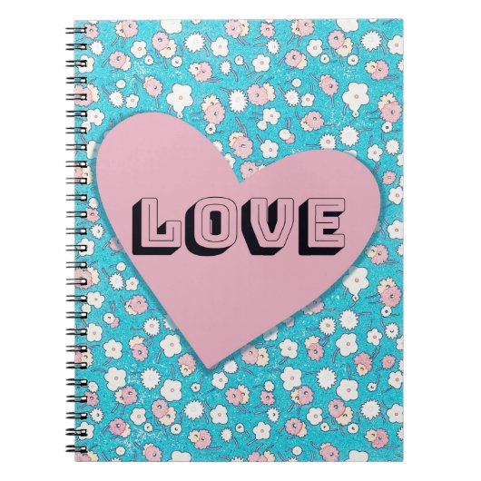 Fun Pink Heart and Love Floral Journal Notitieboek (Voorkant)