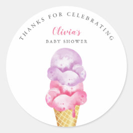 Fun Pink Ice Cream Baby shower Favor Ronde Sticker