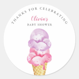 Fun Pink Ice Cream Baby shower Favor Ronde Sticker