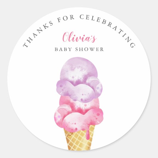 Fun Pink Ice Cream Baby shower Favor Ronde Sticker (Voorkant)