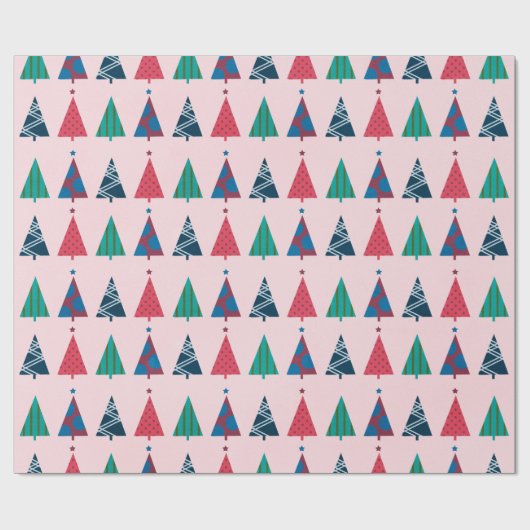 Fun Pink kerstboompatroonfeestdag Cadeaupapier (Vlak)