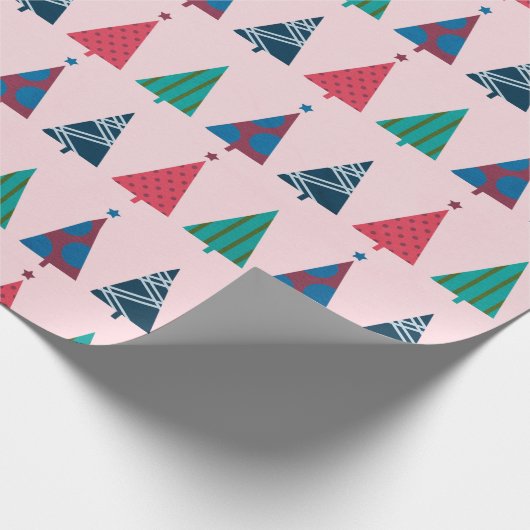 Fun Pink kerstboompatroonfeestdag Cadeaupapier (Hoek)