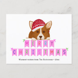 Fun Pink-kerstgebanner Red Pet Corgi Briefkaart