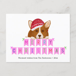 Fun Pink-kerstgebanner Red Pet Corgi Briefkaart