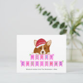 Fun Pink-kerstgebanner Red Pet Corgi Briefkaart (Staand voorkant)