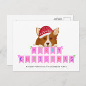 Fun Pink-kerstgebanner Red Pet Corgi Briefkaart (Voorkant / Achterkant)