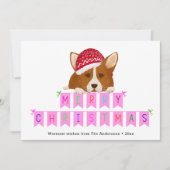 Fun Pink-kerstgebanner Red Pet Corgi Feestdagenkaart (Voorkant)
