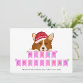 Fun Pink-kerstgebanner Red Pet Corgi Feestdagenkaart (Staand voorkant)