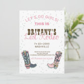 Fun Pink Last Rodeo Bachelorette Party Invitation Kaart (Staand voorkant)