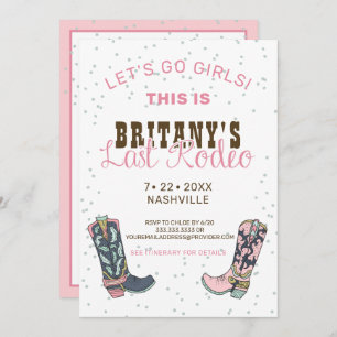 Fun Pink Last Rodeo Bachelorette Party Invitation Kaart