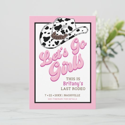 Fun Pink Laten we naar Girls Bachelorette Party Kaart (Staand voorkant)