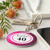 Fun Pink Lucky Number Bingo Ball Theme Sleutelhanger (Zijkant)