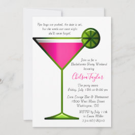 Fun Pink Martini Cocktail Hour Bachelorette Party Kaart