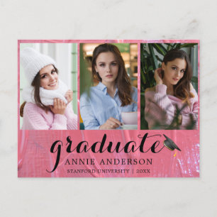 Fun Pink Natte Verf 3 Fotouitnodiging Afstuderen Briefkaart