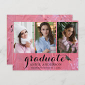 Fun Pink Natte Verf 3 Fotouitnodiging Afstuderen Briefkaart (Voorkant / Achterkant)