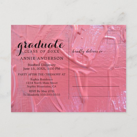 Fun Pink Natte Verf 3 Fotouitnodiging Afstuderen Briefkaart (Achterkant)