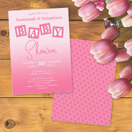 Fun Pink Ombre BABY Girl Blocks Showuitnodiging Kaart